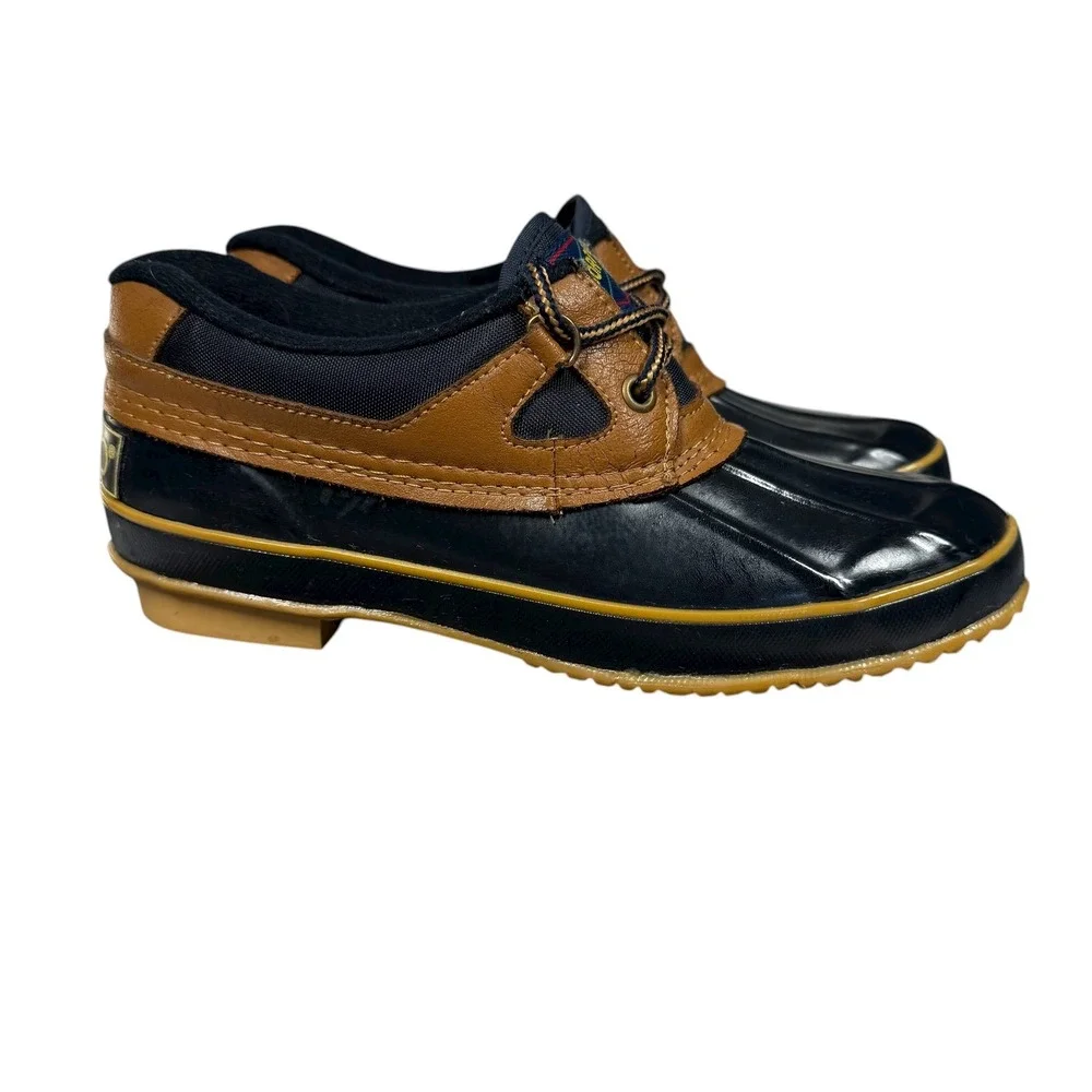 Vintage Sporto Thermolite Duck Shoes Men 8 Women 9.5 Brown Navy Blue Waterproof